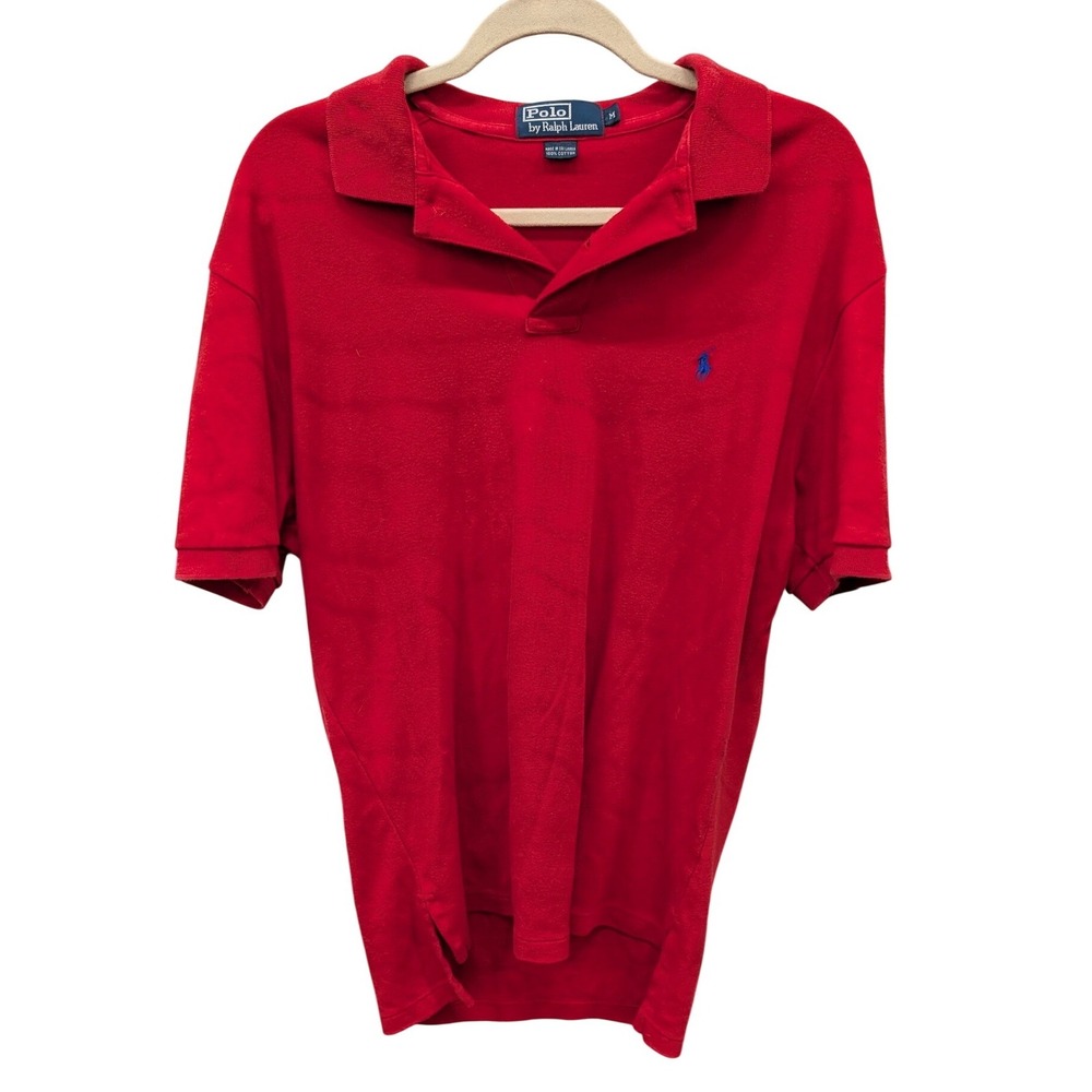 Polo Ralph Lauren Men's Red Short Sleeve Pique Polo Shirt Blue Pony- Size M